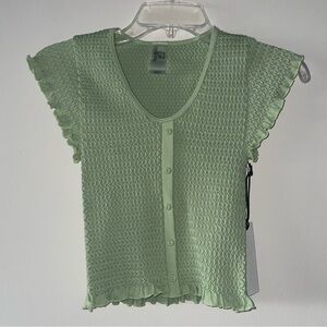 Urban Rebel Light Green Button Up Cropped Top Bodycon Ribbed Design NWT S/M